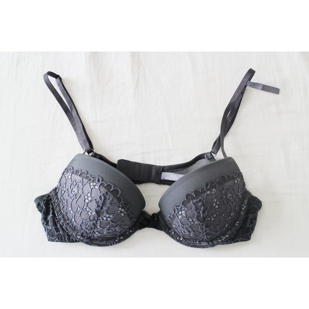 Aerie Dark Gray Lace Push Up Bra Size 32B